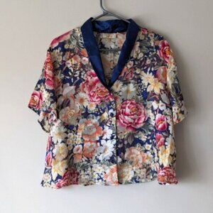 Vintage Victoria's Secret floral satin short sleeve button down blouse